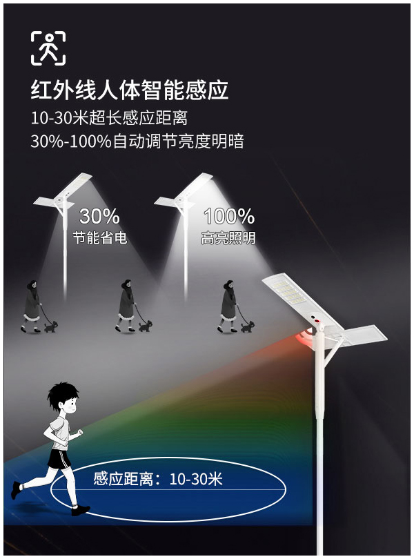 户外一体化双光伏板太阳能道路灯带摄像头 100w 200w 300w工程路灯