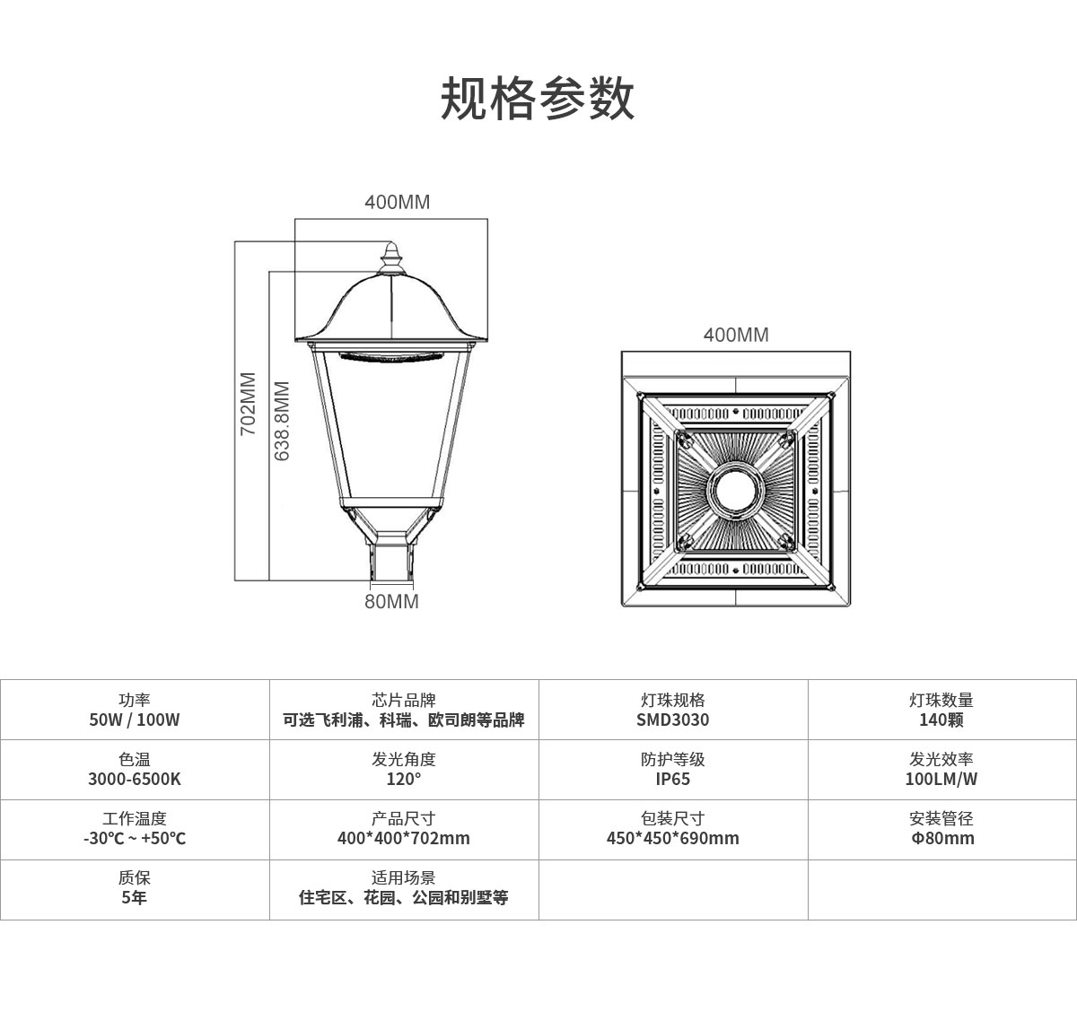 5 Years Warranty Die Casting Aluminum Garden Lamp Pole Light Waterproof Outdoor LED Garden Lights