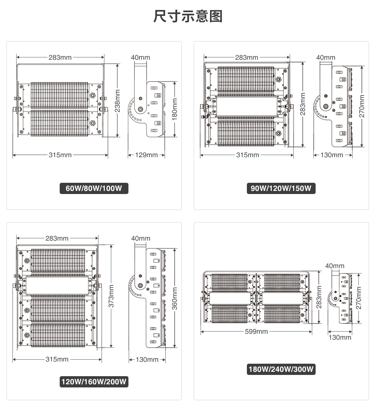 隧道地铁口专用灯 100W 150W 200W 300瓦投光灯高杆照明