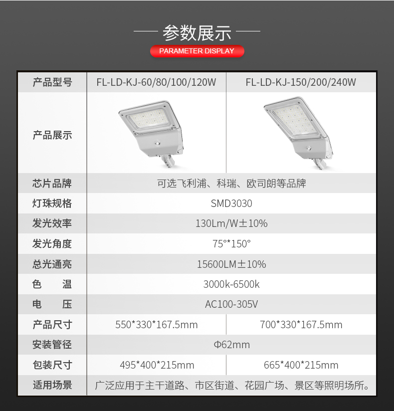 户外路灯240W 市区道路 广场花园 景区照明FL-LD-KJ