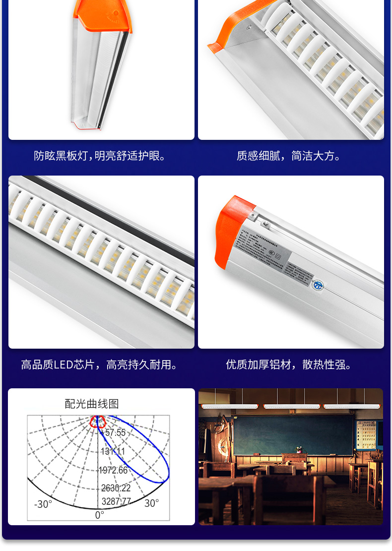 LED黑板灯格栅学生护眼教室灯全套网格防眩光学校培训班机构/图书馆/办公室吊灯