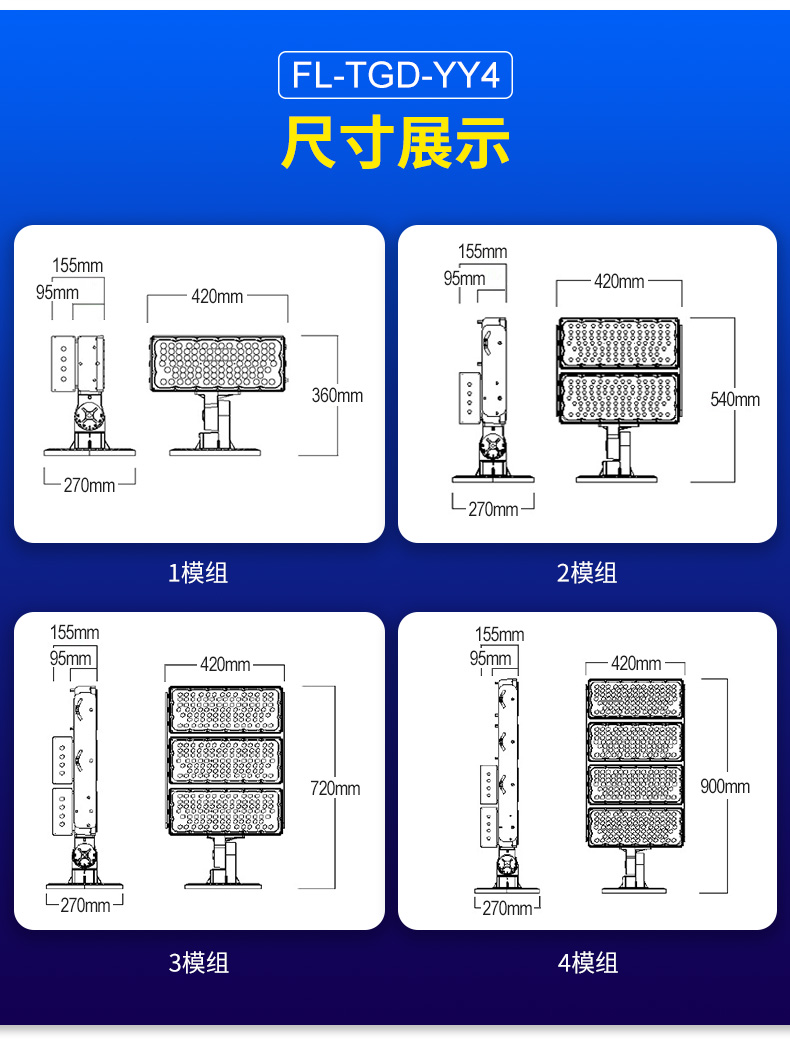 LED模组投光灯 300w 600w 900w 1200w 户外防水球场广场高杆泛光灯 工业照明