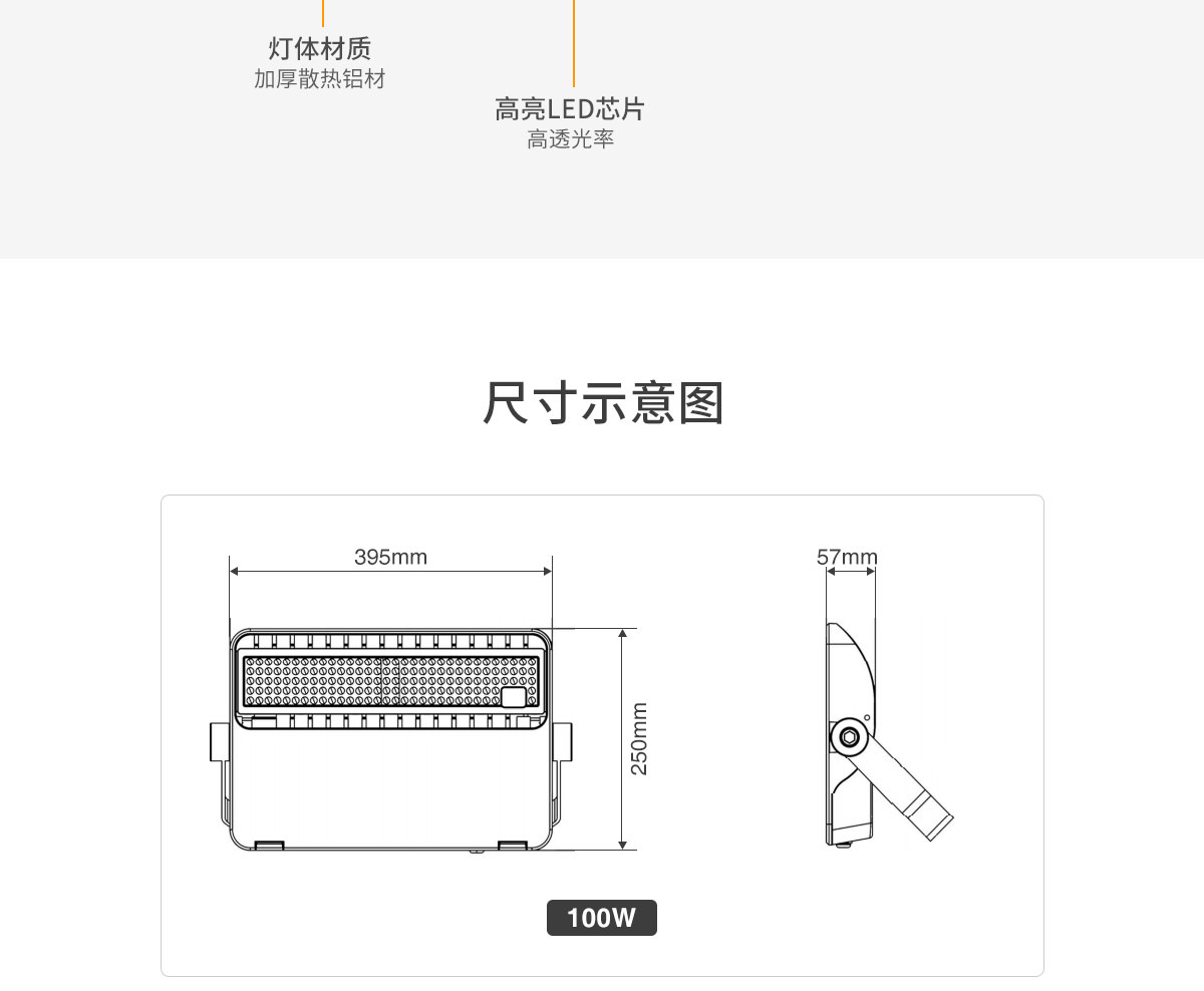 LED投光灯 户外防水室外球场射灯100w 大功率广告招牌照明 200w 300w庭院厂房泛光灯